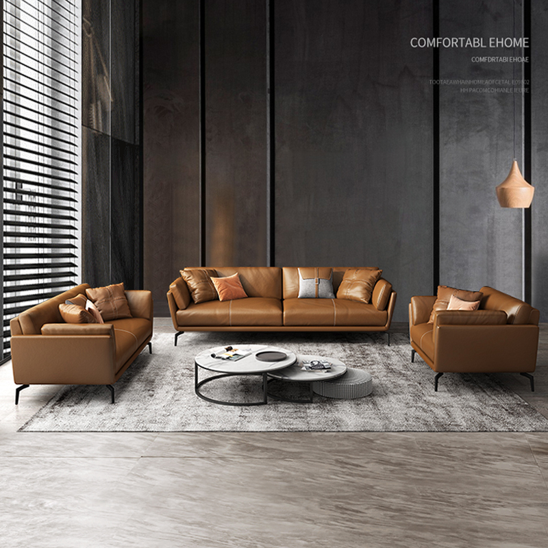 Italian style genuine leather office sofa minimalist tea table combination suit trio bit business guests modern office sofa