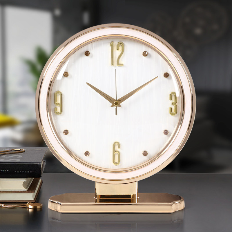 Modern light and luxurious High-end Alloy Shell Living Room Seat Clock Desktop High-end Desk Clock Fashion Brief Desktop Atmospheric Clock-Taobao
