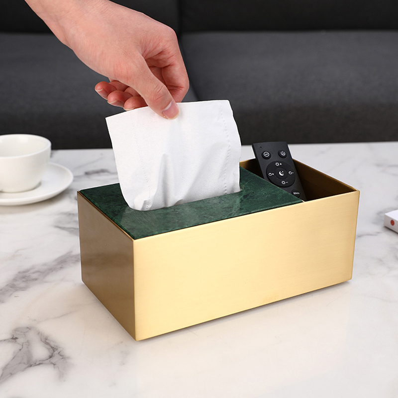 Brass marble light luxury tissue box decoration living room Nordic style toilet paper box simple American European storage box