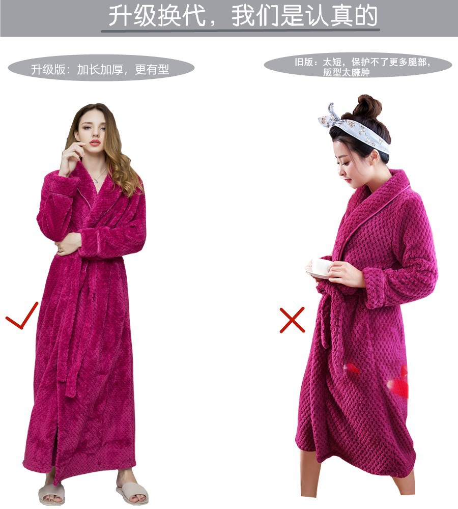 Mùa thu và mùa đông nam và nữ cặp vợ chồng dày áo choàng flannel áo choàng dài để tăng chất béo đồ ngủ san hô lông cừu babe áo choàng bông trung niên