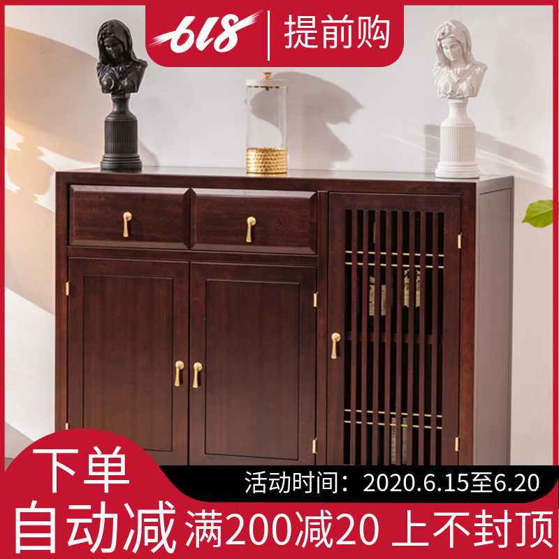 Black Sandalwood Solid Wood Dining Side Cabinet Wine Cabinet integrated by wall Home Chinese New Chinese side cabinet log Zen Serie China Wind