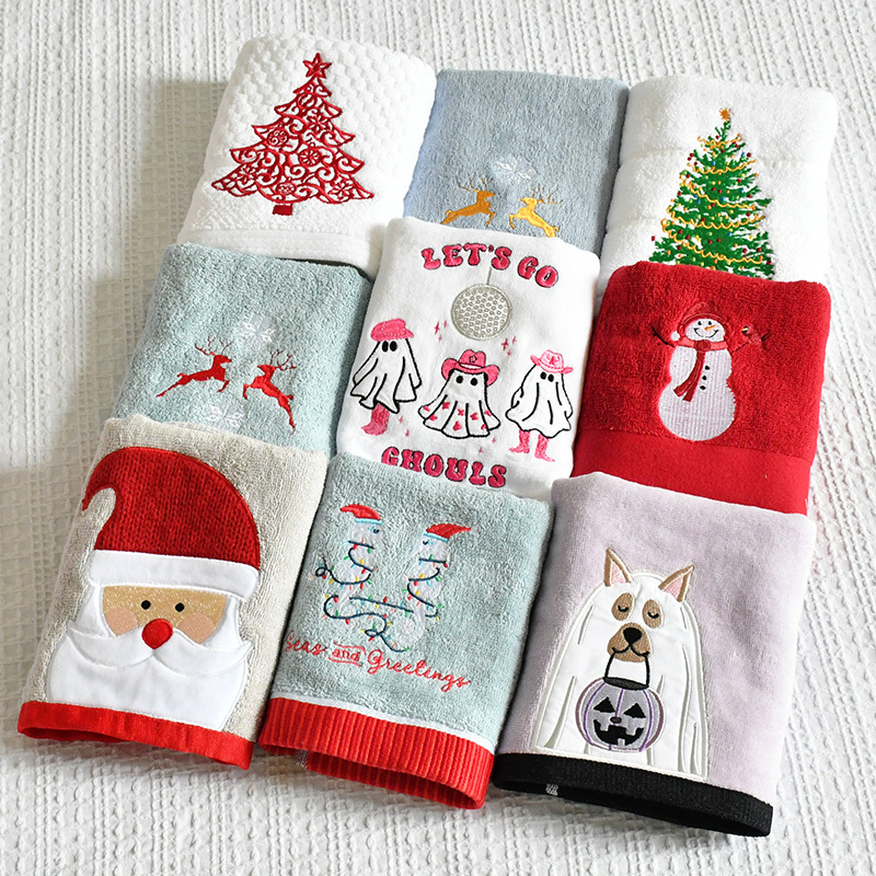 Slightly Flawed Export Large Towel, Pure Cotton, Thick, Soft, Absorbent Face Towel, Household Use, European and American Style, Christmas Embroidery, Gift