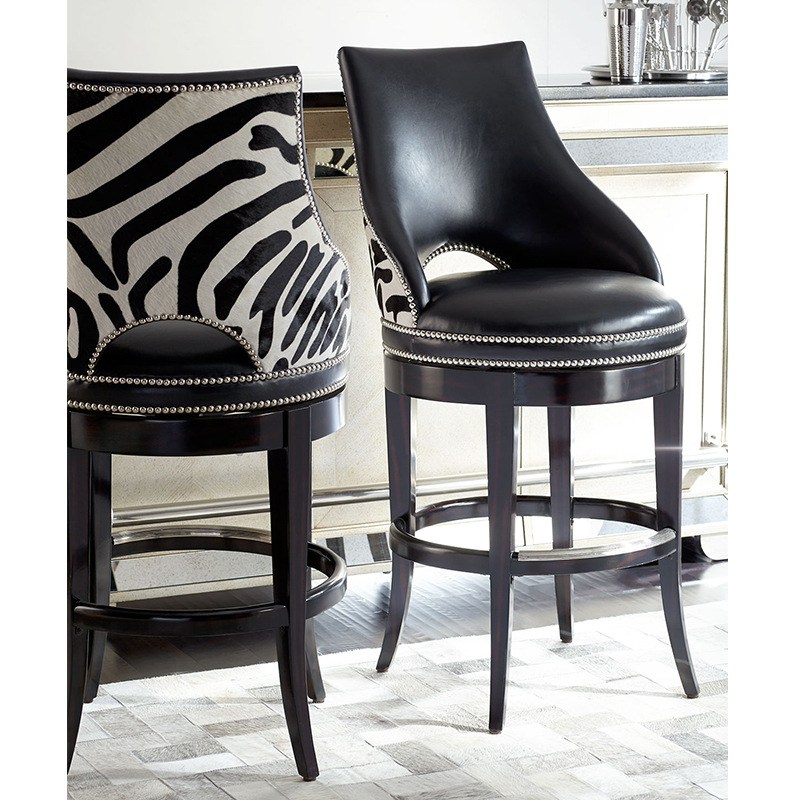 Neoclassical Bar Chair Solid Wood High Foot Chair Spot High Footstool Bar Chair Genuine Leather Bar Chair Eurostyle Bar Table Chair