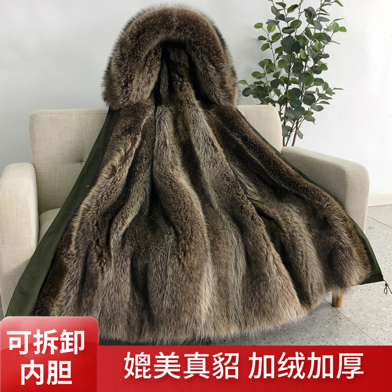 Haining Style Men's Winter Mid-Length Cotton Coat with Fur Lining, Thick Faux Fur Jacket, Middle-Aged Military Coat