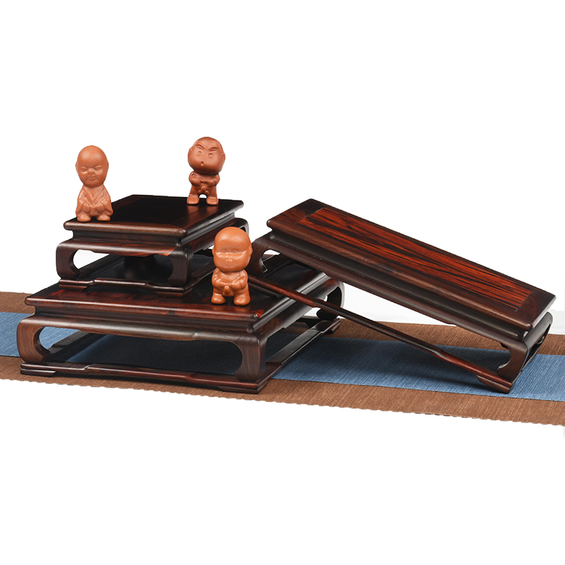 Red acid branch Ming style ornaments Buddha statue solid wood base Rectangular stone vase basin Purple Sand teapot cup Mahogany tray