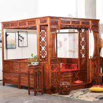 Chinese style solid wood carved canopy bed step bed step bed master bedroom elm wood mortise and tenon homestay wedding bed 1 8 meters