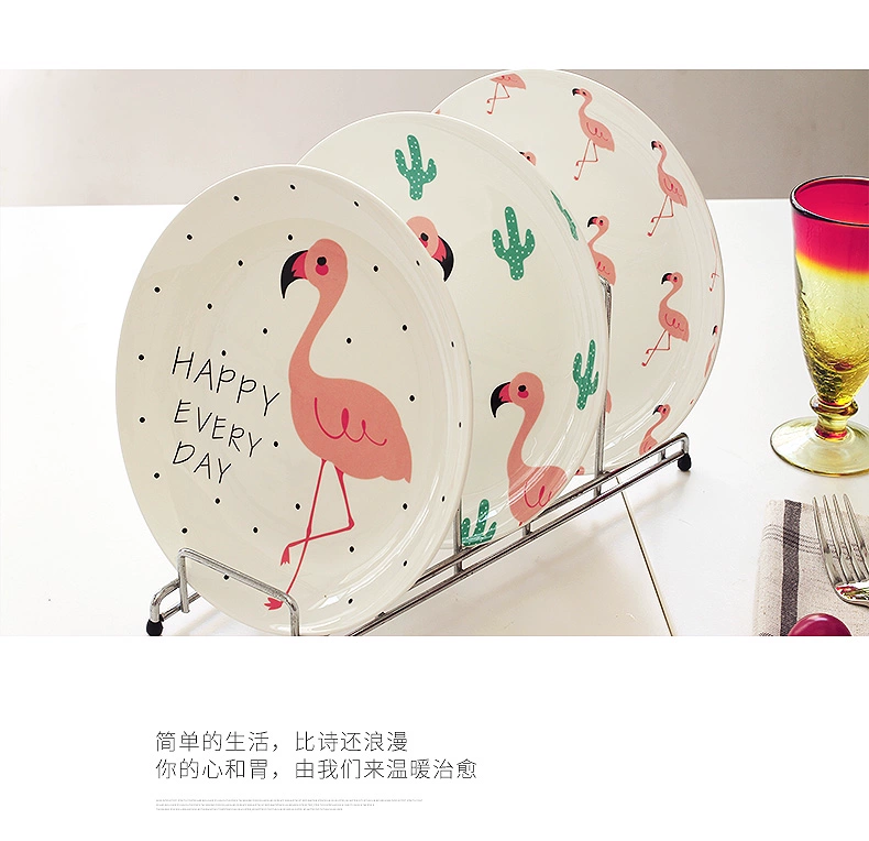 Flamingo Bắc Âu Bộ đồ ăn Mỹ Đĩa gốm Đĩa phim hoạt hình Món ăn phương Tây Món ăn cho trẻ em Đĩa cay Tấm phẳng Bữa sáng muỗng ăn cơm