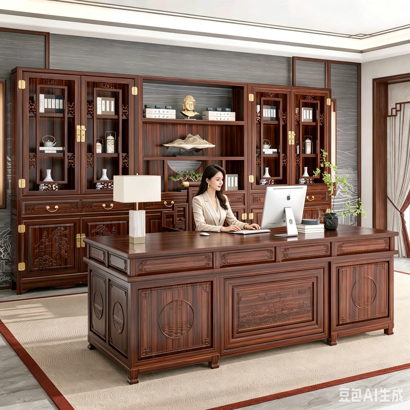 Solid Wood Desk New Chinese Style Mahogany Desk Home Writing Desk Office Boss Desk Classical Executive Desk Combination
