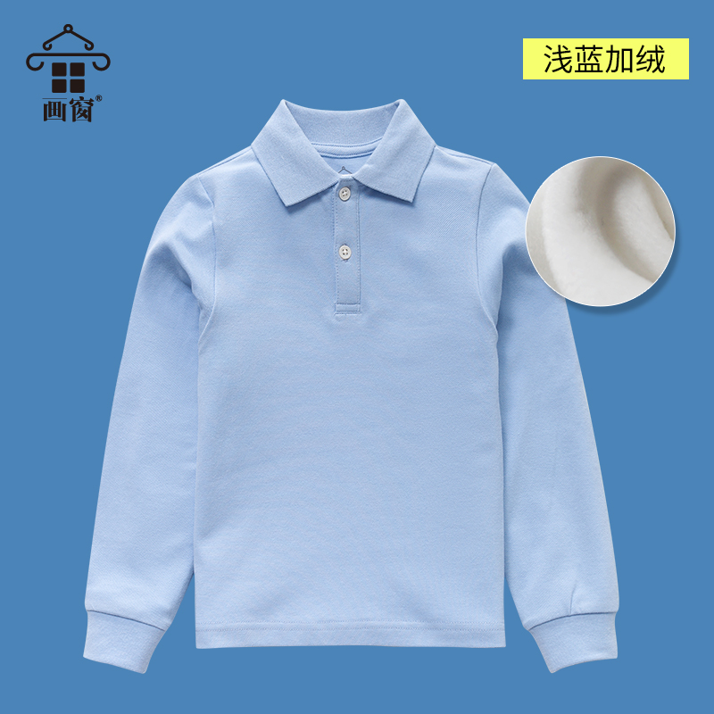 Trẻ em của chàng trai mặc màu trắng dài tay lớp áo POLO sinh viên váy cô gái lapcollar T-shirt vào mùa xuân đầu bông con lớn và mùa thu.