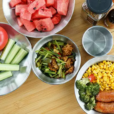 Outdoor camping tableware portable Bowl plate self-driving tour barbecue picnic products household drop-resistant stainless steel plate 4-piece set