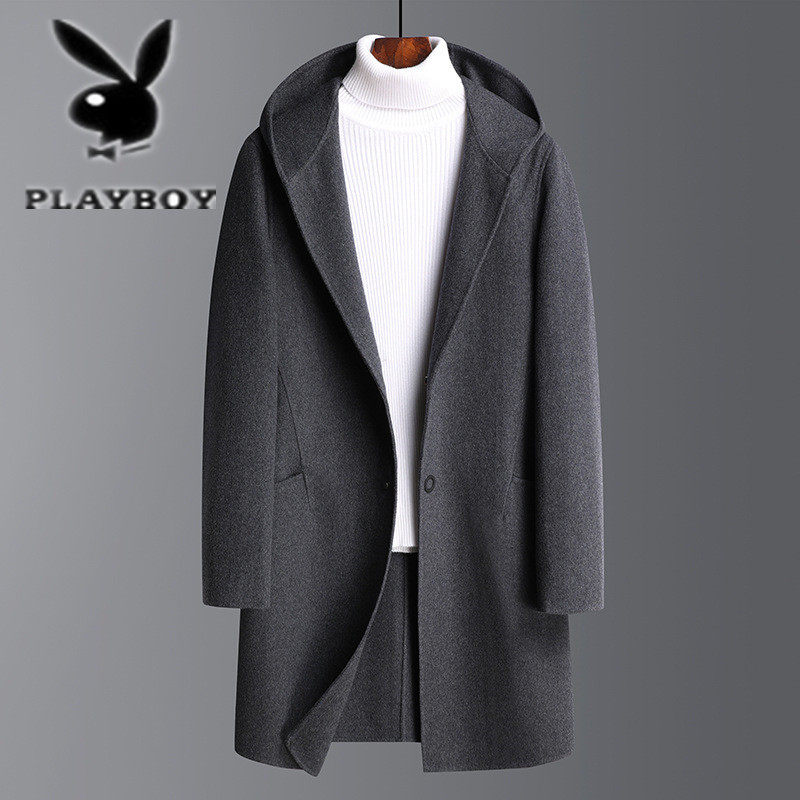 Flowers Playboy wool Big coat men's mid-to-cap bifacial, fashion Loose Cashmere Casual Coat