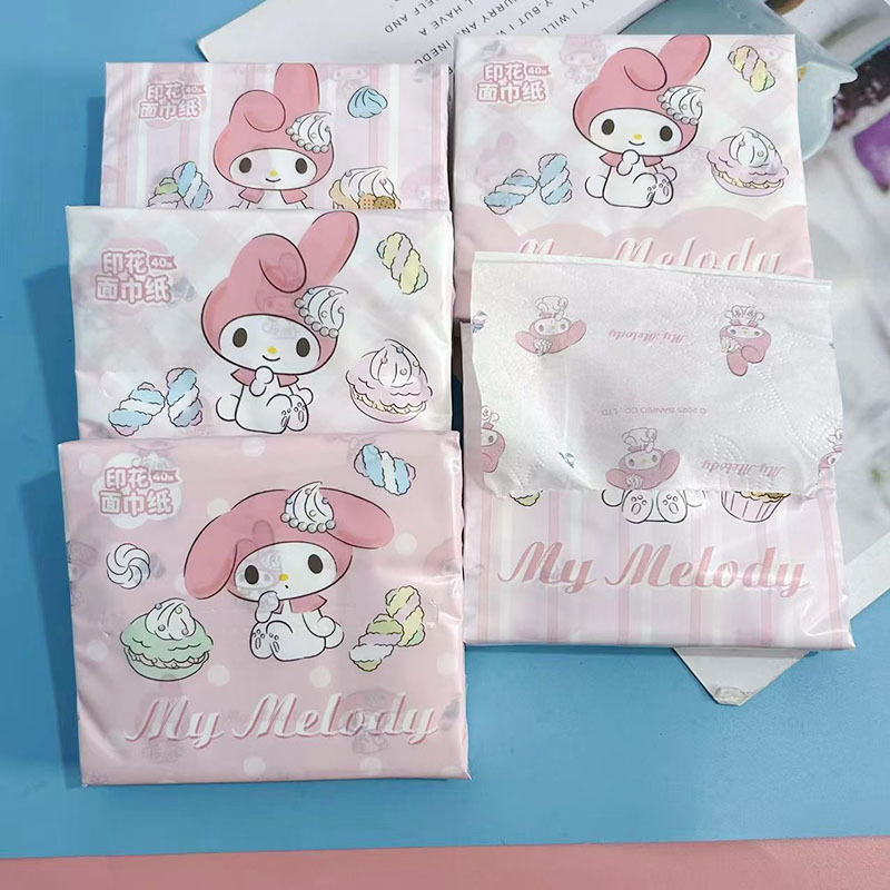 10 Packs of Printed Tissue Paper, My Melody Printed Tissues, Portable Small Packs of Facial Tissues for Students, Toilet Paper, Napkins, Toilet Paper