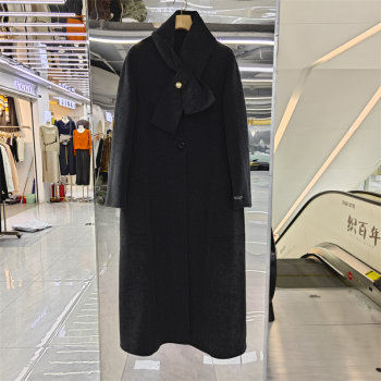 2025冬新款山羊绒双面羊绒大衣女中长款外套圆领配围巾百搭气质潮