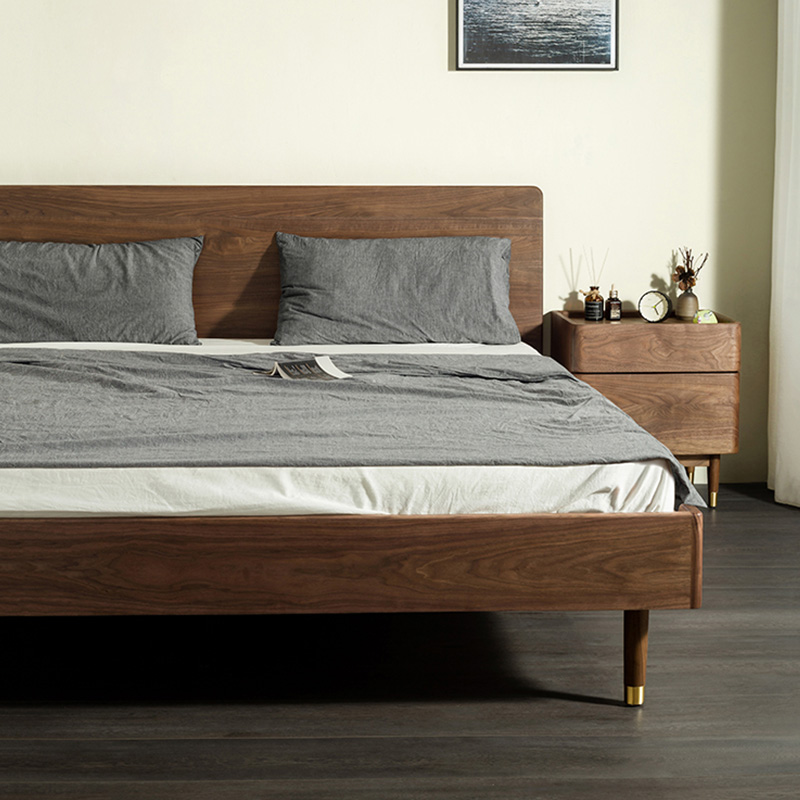 (Confidant) Black Walnut Wood Nordic Style Solid Wood Bed Double Wedding Bed 1 8m1 5m Minimalist Modern Furniture