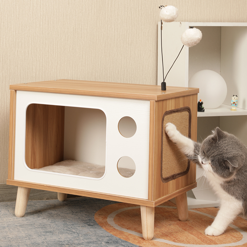 Creative pet home high-value wear-resistant grip board climb stand to make cat stick bed head cabinet solid wood TV cat nest
