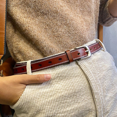 The 2021 new retro, simple and versatile women's belt, fashionable cowhide waist belt with pin buckle and coffee-colored decorative belt
