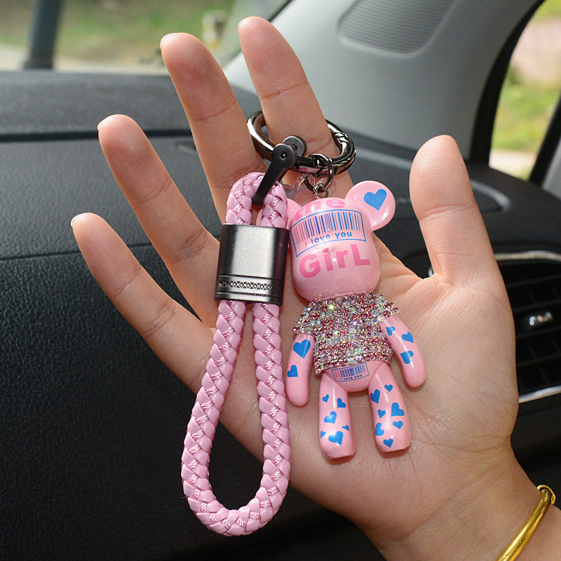Korea Creative Artisanal Diamond Insert Violent Bear Key Buckle Men And Women Auto Key Chain Cute Bag Pendant Gift Tide