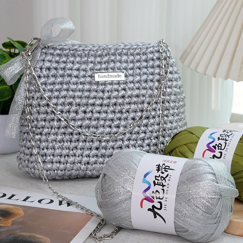 Soft Light Satin Yarn Ribbon Crochet Bag Special Thread Handmade Knitting DIY Time-Killing Adult Material Kit