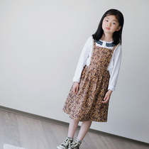 Persimmon (spot) retro beautiful floral thin corduroy strap skirt ~ worm ring