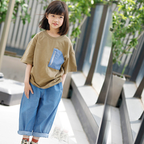Persimmon childrens clothing ~ (spot) in the summer to knock on thin cotton soft eight points jeans ~ Insect Sound home