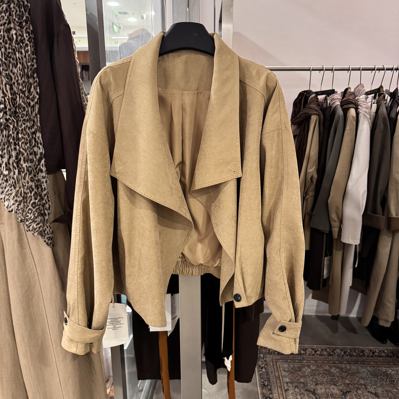 Retro Hong Kong Style Diagonal Placket Large Lapel Short Jacket for Women Autumn and Winter New Design Casual Jacket Elegant Top