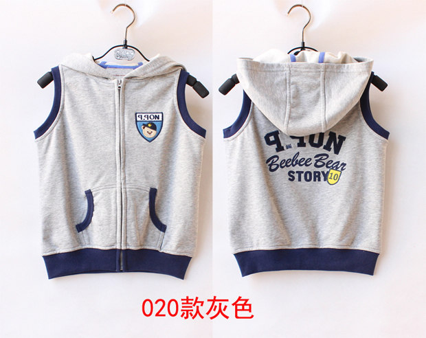 2018 bé trai vest trẻ em mùa xuân và mùa thu cotton một lớp mỏng phần mũ trùm đầu gấu bé vest vest không mũ áo gió trẻ em