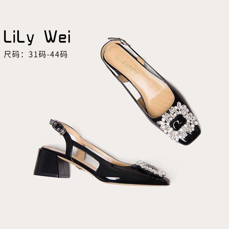 Lily Wei (Asahi) 2023 Summer new fashion Baotou Water drill sandals coarse heel women's heels big code-Taobao