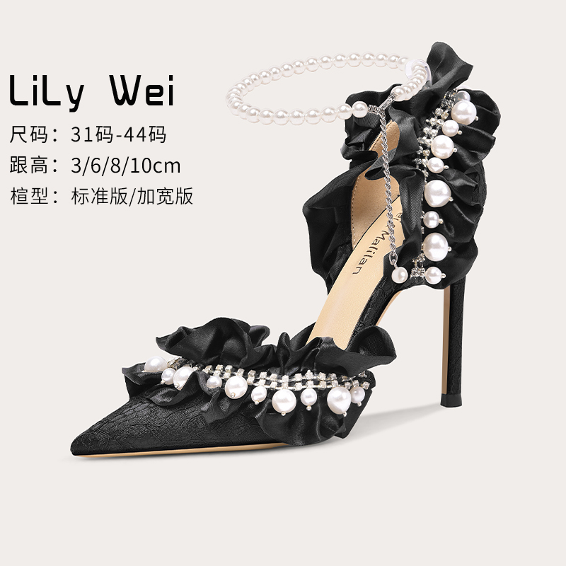 Lily Wei (gin embroidery three thousand) Loretta high heel shoe cute French sandal women Summer small size 313233-Taobao