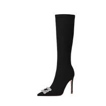 Lily Wei large size 41 to 43 black high heel long boots stiletto pointed toe small size 313233 autumn and winter plus velvet