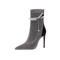 Lily Wei (Moran) autumn new short boots womens boots niche pointed toe stiletto mid-calf boots large size 41-43