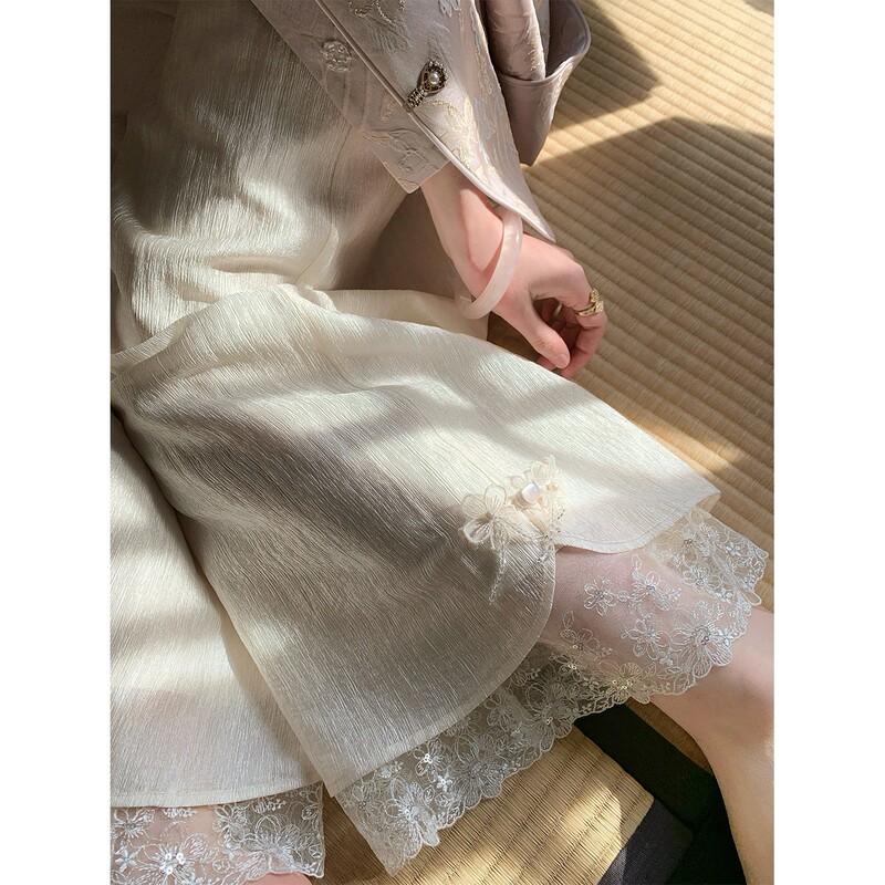 Tinghe【Moon Sand】New Chinese-Style Acetate Lace Drape Straight-Leg Pants for Women, Spring New National Style Casual Pants