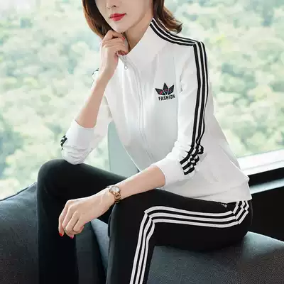 BBQ leisure sports suit female 2021 Spring and Autumn New Korean slim long sleeve thick cotton T slim size two-piece set