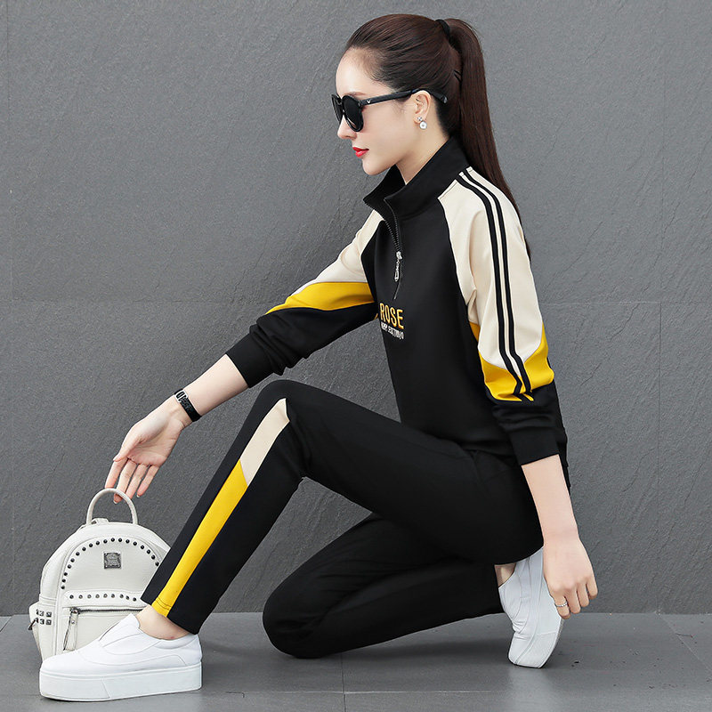 BBQ casual wear sports suit women's spring autumn 2022 new Korean version of the Han version Collision Color splicing Long sleeves Two sets