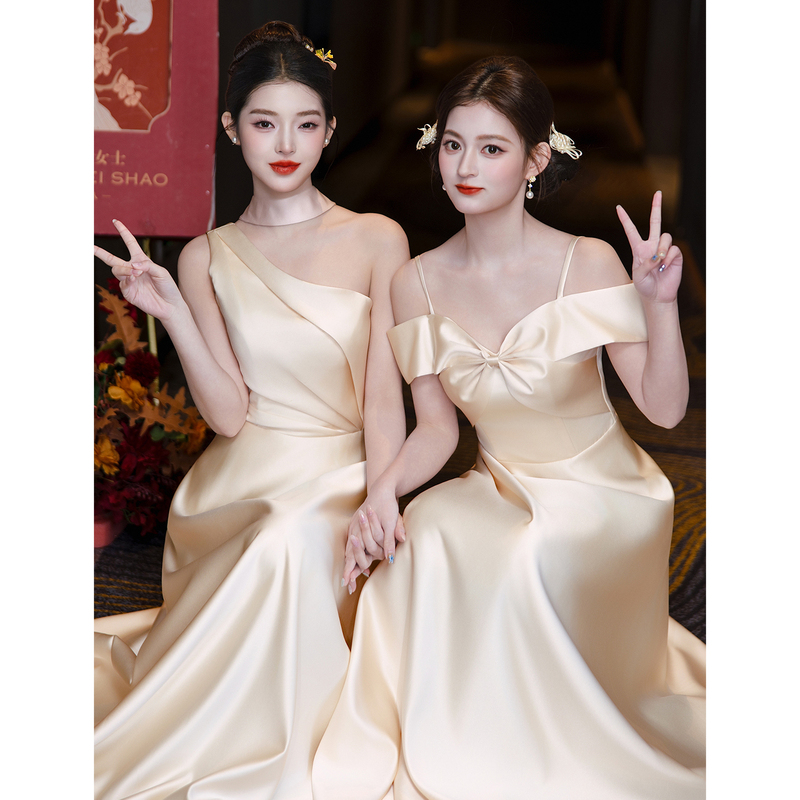 Light Luxury Champagne-Colored Bridesmaid Dresses, Summer 2026 New Style, Sister Group Formal Dresses for Women, High-End and Simple, Suitable for Everyday Wear