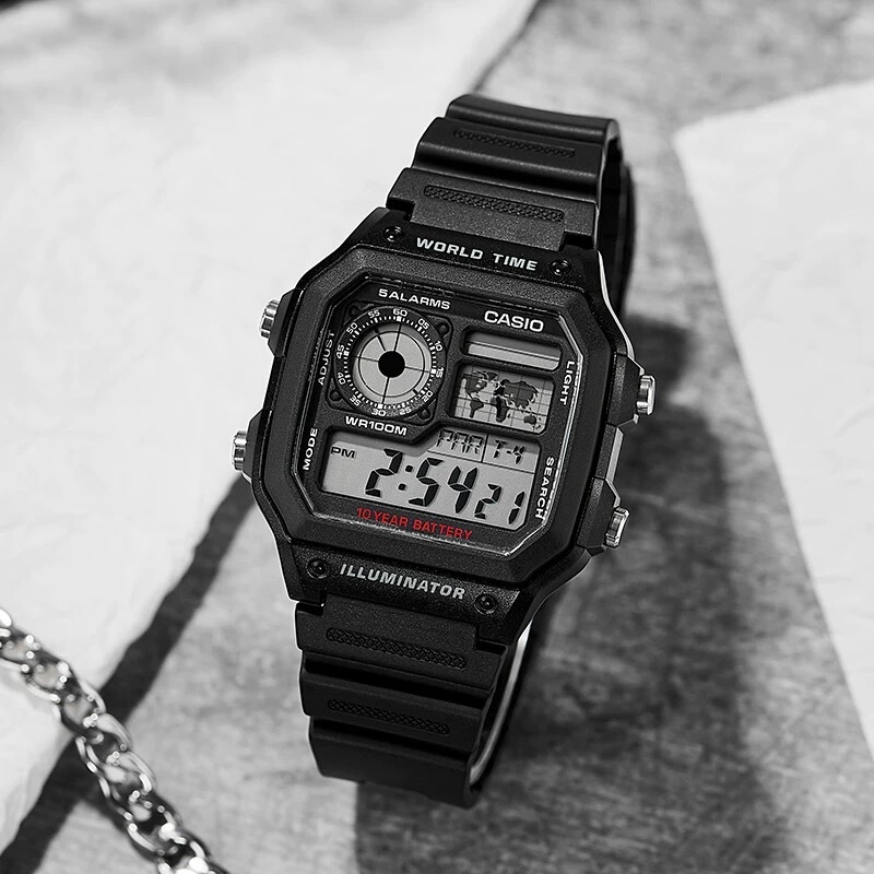 Casio Casio Watch for Men and Women, Suitable for Students, Sports, Wearable, Swimming, Waterproof, Small Square Model Ae-1200Wh-1A