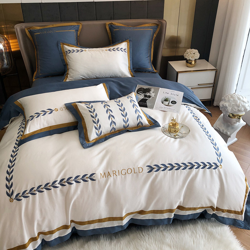 High - end atmosphere light luxury cotton four piece cotton sheet pure color is set to simple Nordic brush products 4