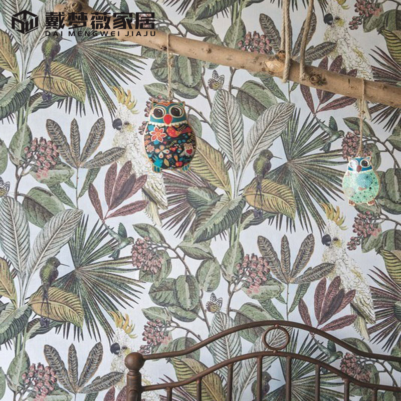 Dutch original imported BN wallpaper American parrot leaves French style Xuanguan Living room Background wall Villa Grass wallpaper