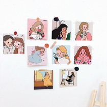 ins Korean style illustration card cute pink girl heart wall sticker dormitory bedroom wall decoration card