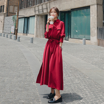 Red skirt women Autumn 2020 new French super long waist shirt dress fairy Super fairy retro dress
