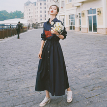 French long sleeve shirt dress women Autumn 2020 new fashion celebrity temperament thin light mature wind long skirt