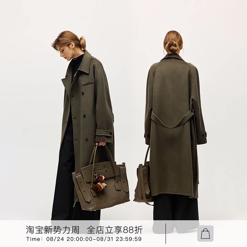 Fn Clean Explain【Celebrity Style】Double-Sided Woolen Coat for Women, High-End Mid-Length Woolen Jacket