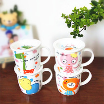 Creative cute ceramic cup Animal cartoon mug with lid spoon Childrens couple cup Milk coffee cup