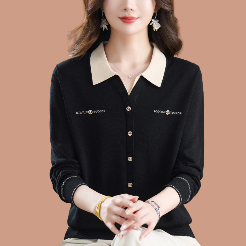 Mom's Autumn Clothing 2026 New Knit Sweater Long-Sleeve Top for Middle-Aged and Elderly Women, Spring and Autumn Base Shirt, Collared T-Shirt Pullover Mom's Autumn Clothing 2026 New Knit Sweater Long-Sleeve Top for Middle-Aged and Elderly Women, Spring and Autumn Base Shirt, Collared T-Shirt Pullover