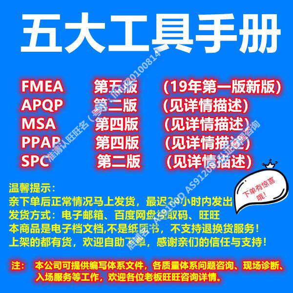 Five tools for quality management FMEAAPQP, PPAP, MSA, SPC Quality Manual