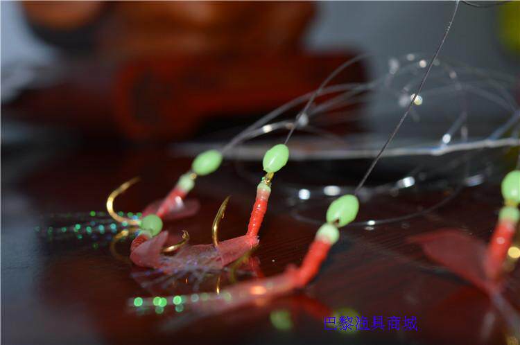 Fish skin hook Rubber bionic string hook Luminous beads Fly red skin shrimp skin hook White striped perch catfish black