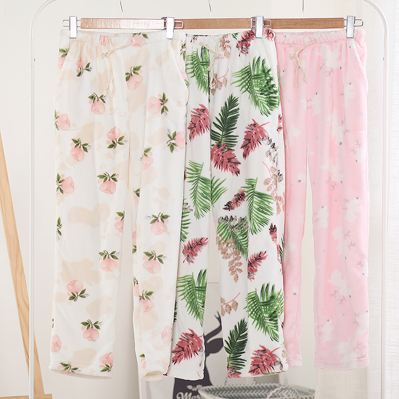 Đồ ngủ mới 2018 quần ngủ nữ mùa thu đông dày ấm áp flannel giản dị quần nỉ lông cừu nhà quần jean ống rộng nam
