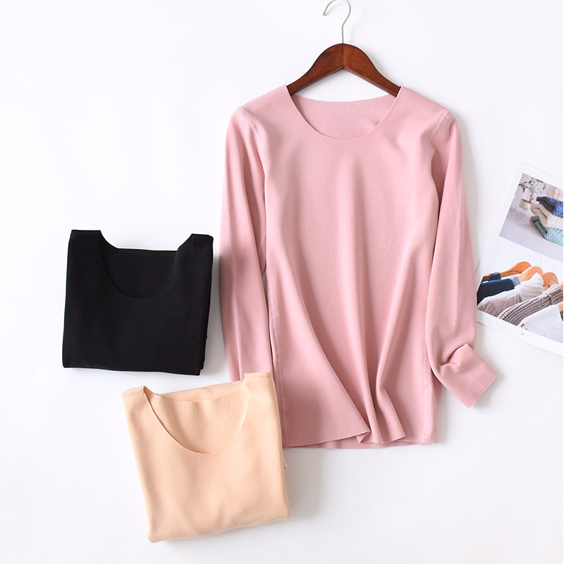 Boutique Develvet Seamless Warm Jacket Woman Pure Cotton Long Sleeve Repaired Body Heating Fiber Plus Suede Autumn Clothes Underwear