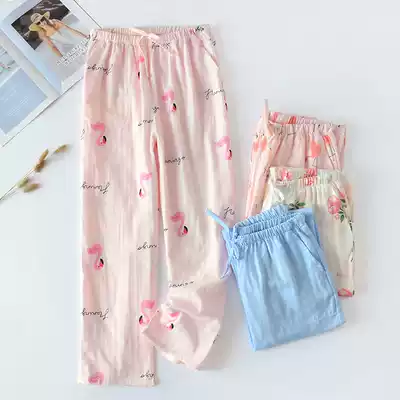 New pajama pants women spring and summer cotton gauze thin loose casual sweat absorption breathable soft air conditioning pants home trousers