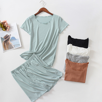 Sleepwear Female Summer Short Sleeve Shorts Brief Mündale Pure Cotton Slim CASUAL SPORTS PURE COLOR HOME CONSERVED TWO SUITS