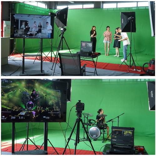 Зеленая экрана, нарезанная ткань зеленая фона фона ткань фильма и телевидение 3D виртуальные спецэффекты пользовательская фотография